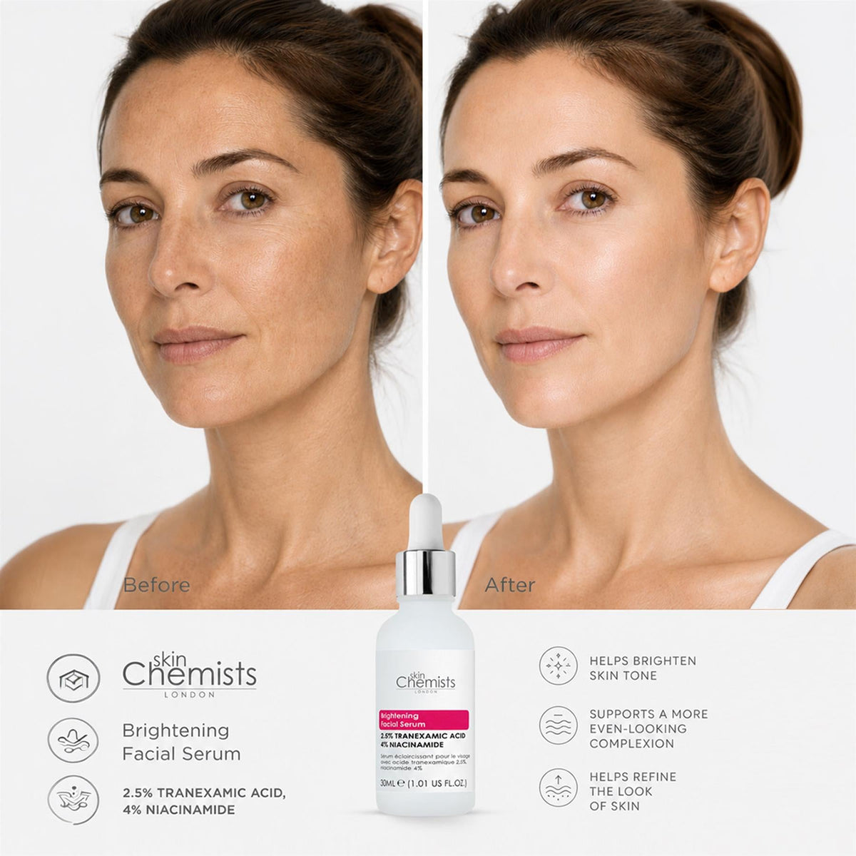 Sérum éclaircissant pour le visage à l’acide tranexamique 2,5 %, à l’acide tranexamique 2,5 % et à la niacinamide 4 % 30ml