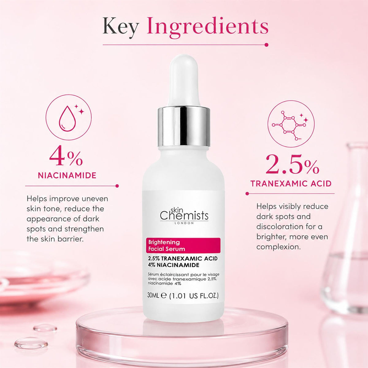 Sérum éclaircissant pour le visage à l’acide tranexamique 2,5 %, à l’acide tranexamique 2,5 % et à la niacinamide 4 % 30ml