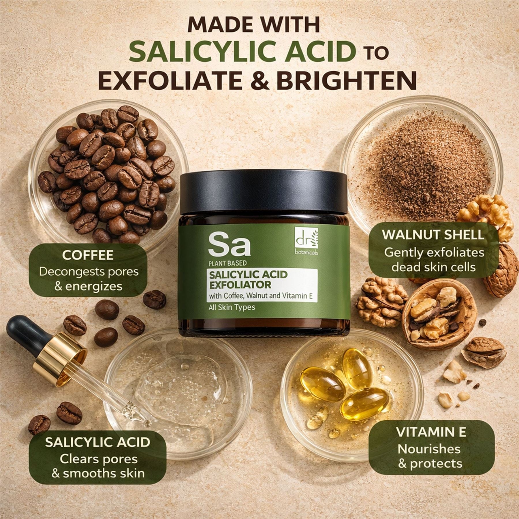 Salicylsäure-Peeling mit Kaffee, Walnuss und Vitamin E, 60 ml