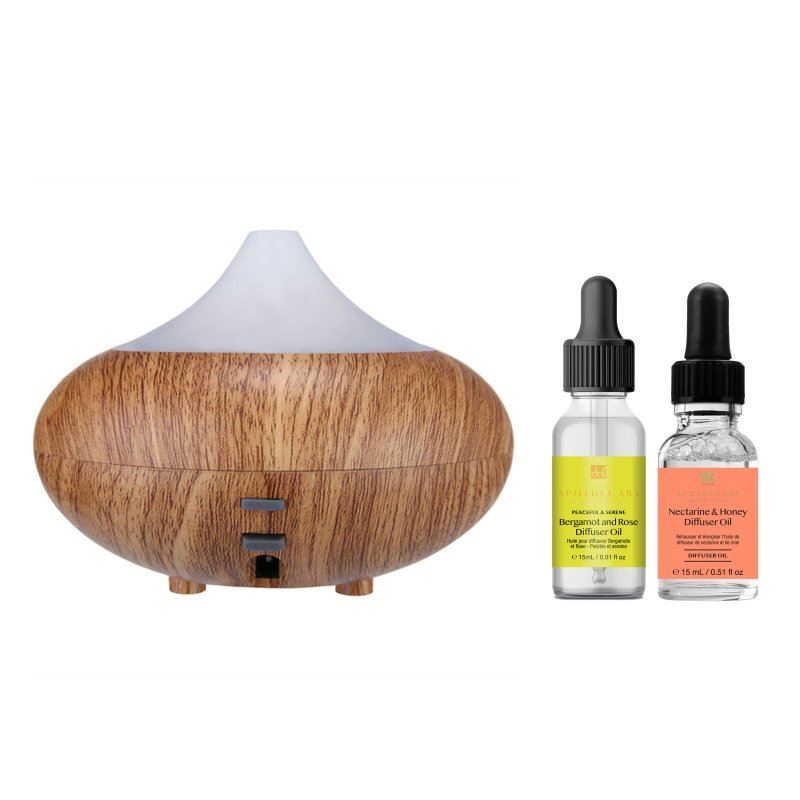Wooden Aroma Diffuser + Oils Kit: Bergamot & Rose, Nectarine & Honey - skinChemists