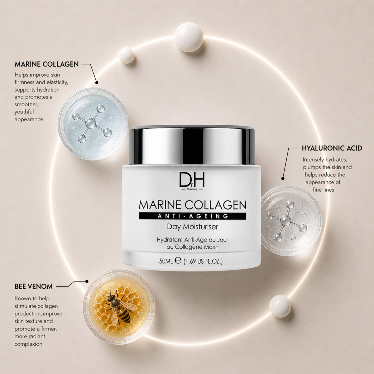 Crema idratante antietà da giorno al collagene marino, 50ml