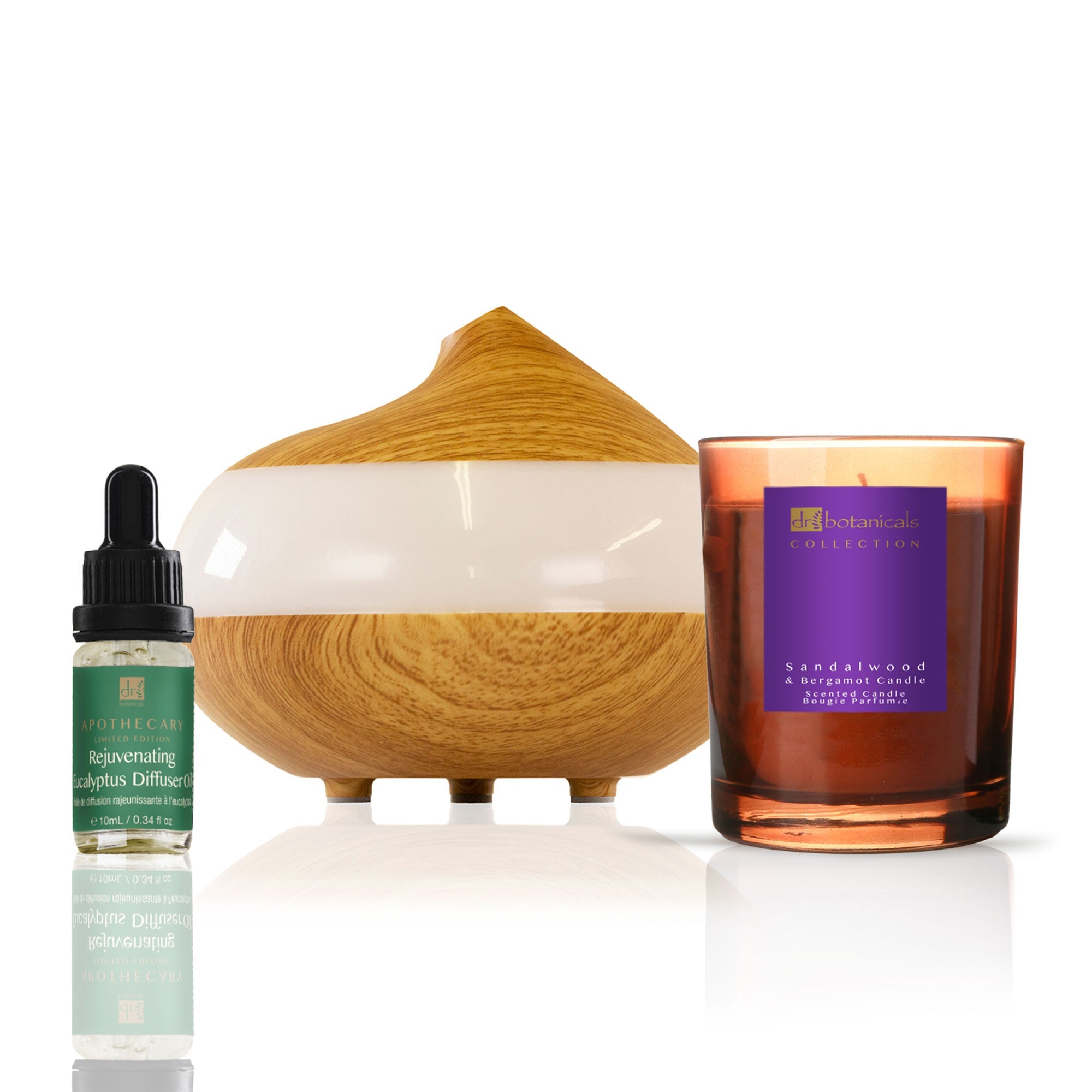 Deluxe Relaxation Eucalyptus Diffuser Kit with Sandalwood & Bergamot Candle