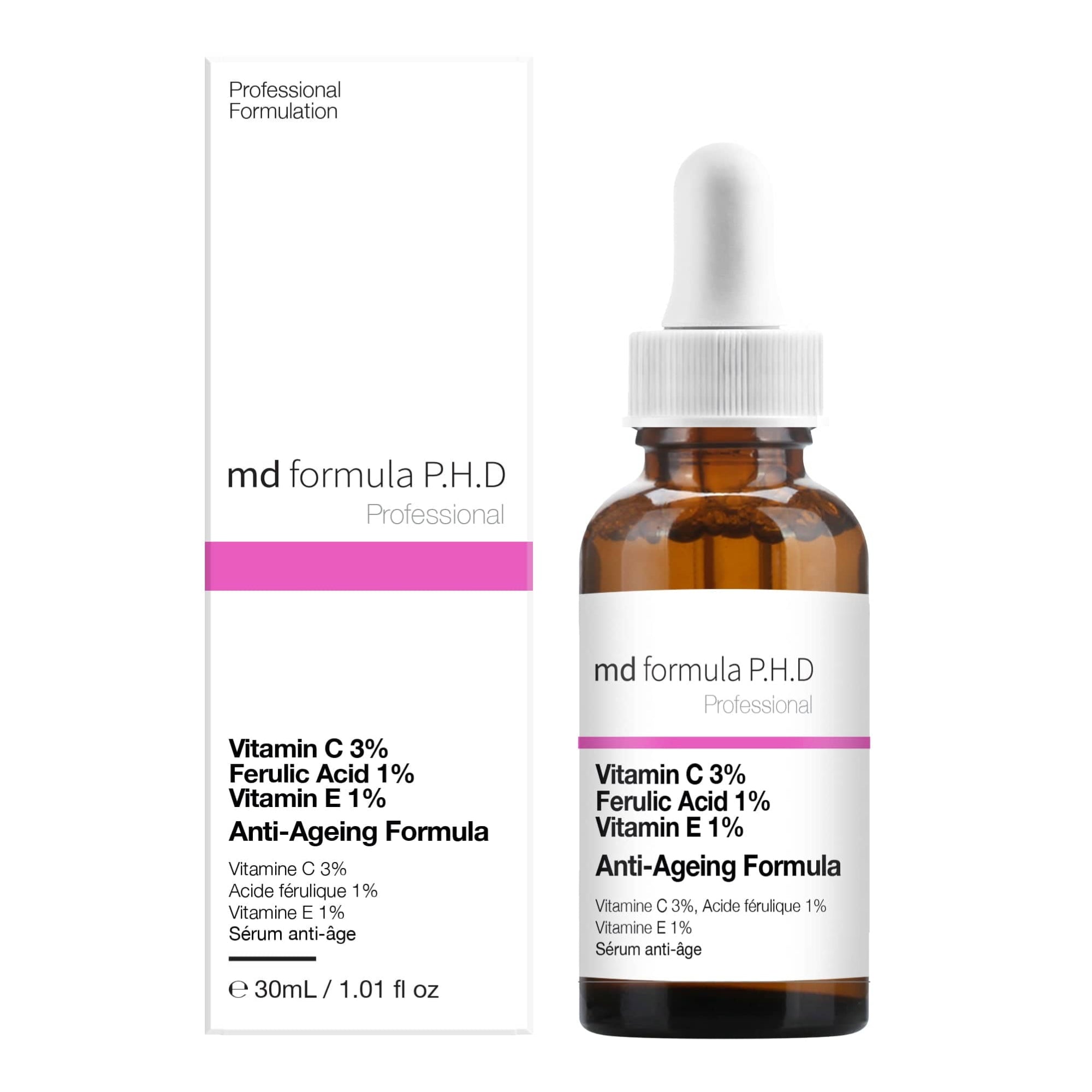 Anti-Aging-Serum mit 3 % Vitamin C, 1 % Ferulasäure und 1 % Vitamin E – 30 ml Doppelpackung zum Vorteilspreis
