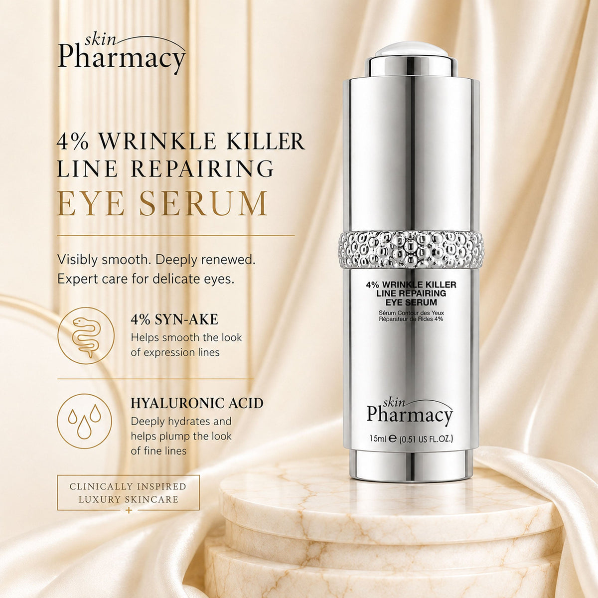 Siero contorno occhi riparatore delle rughe e antietà 4% Wrinkle Killer, 15ml