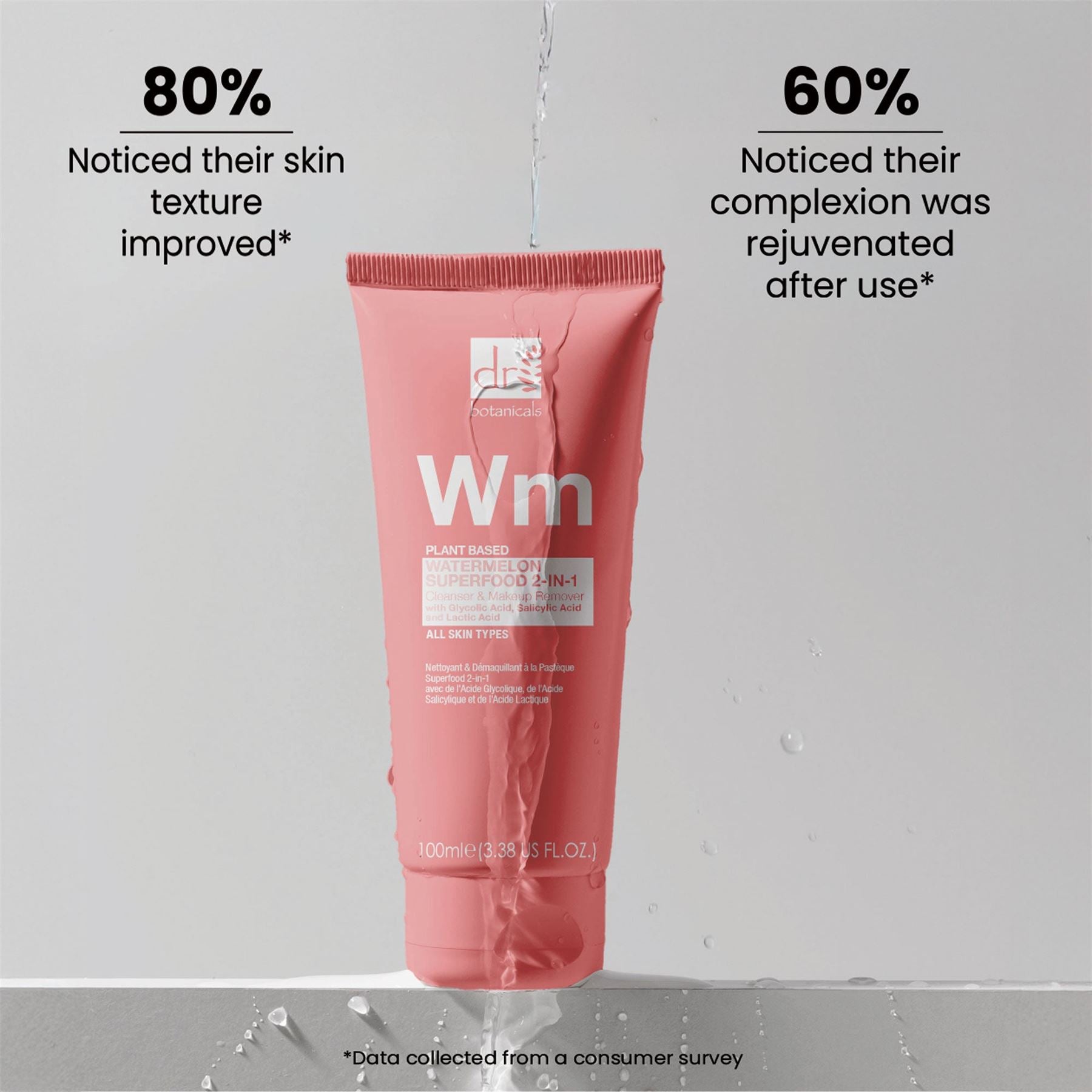 Watermelon 2-in-1 Cleanser & Makeup Remover with Glycolic Acid, Salicylic Acid and Lactic Acid 100ml