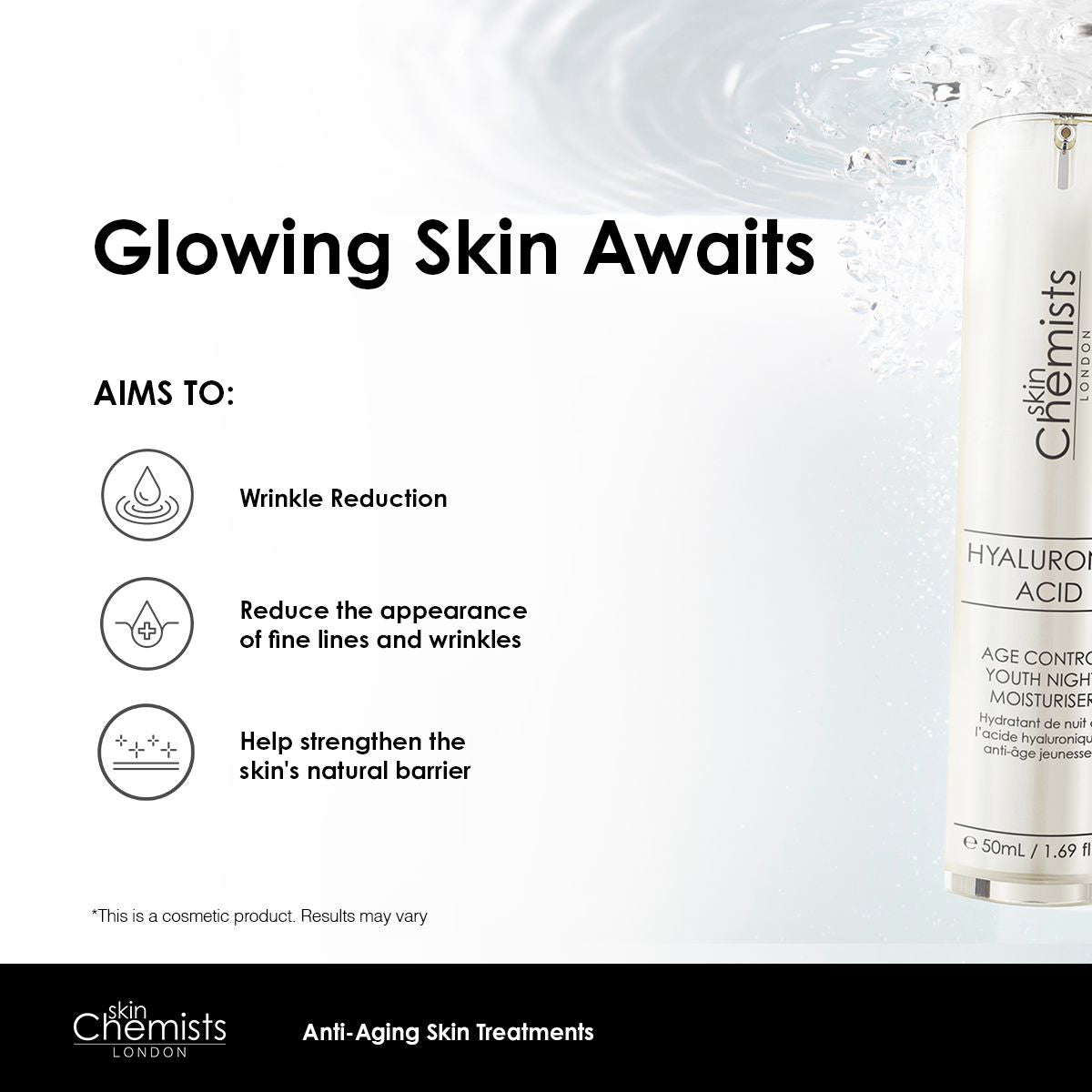 Crème de nuit jeunesse anti-âge à l'acide hyaluronique 50 ml - Lot de 2 à prix avantageux