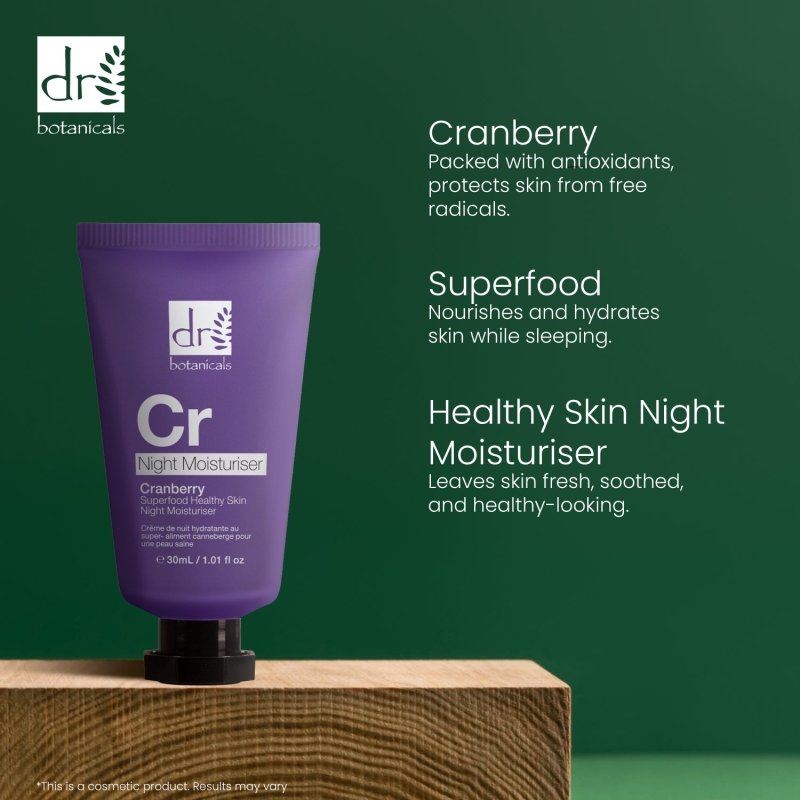Crème de nuit hydratante pour une peau saine à la canneberge, superaliment 30 ml