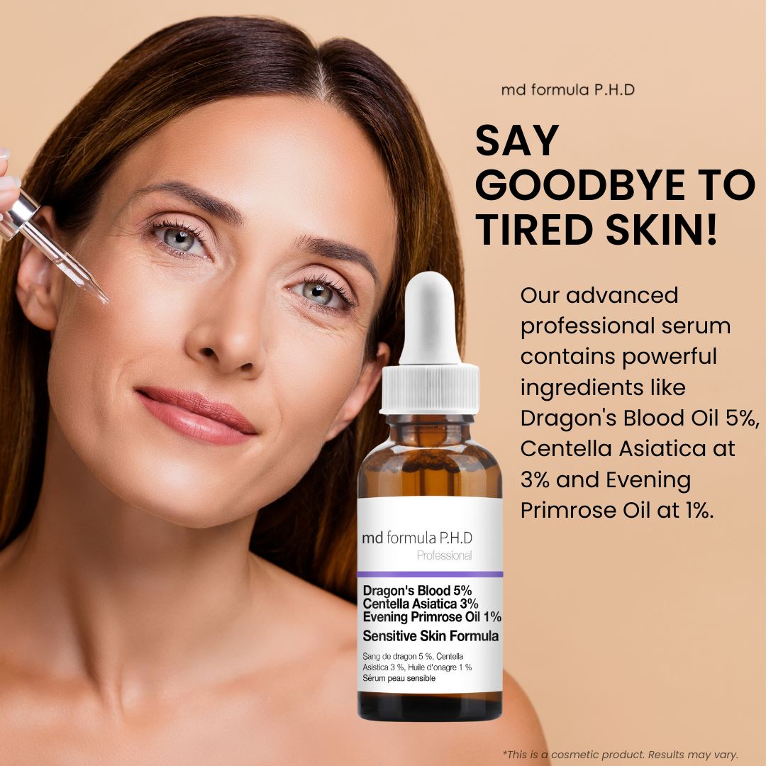 Serum für empfindliche Haut mit Drachenblut 5 %, Centella Asiatica 3 %, Nachtkerzenöl 1 %, 30 ml