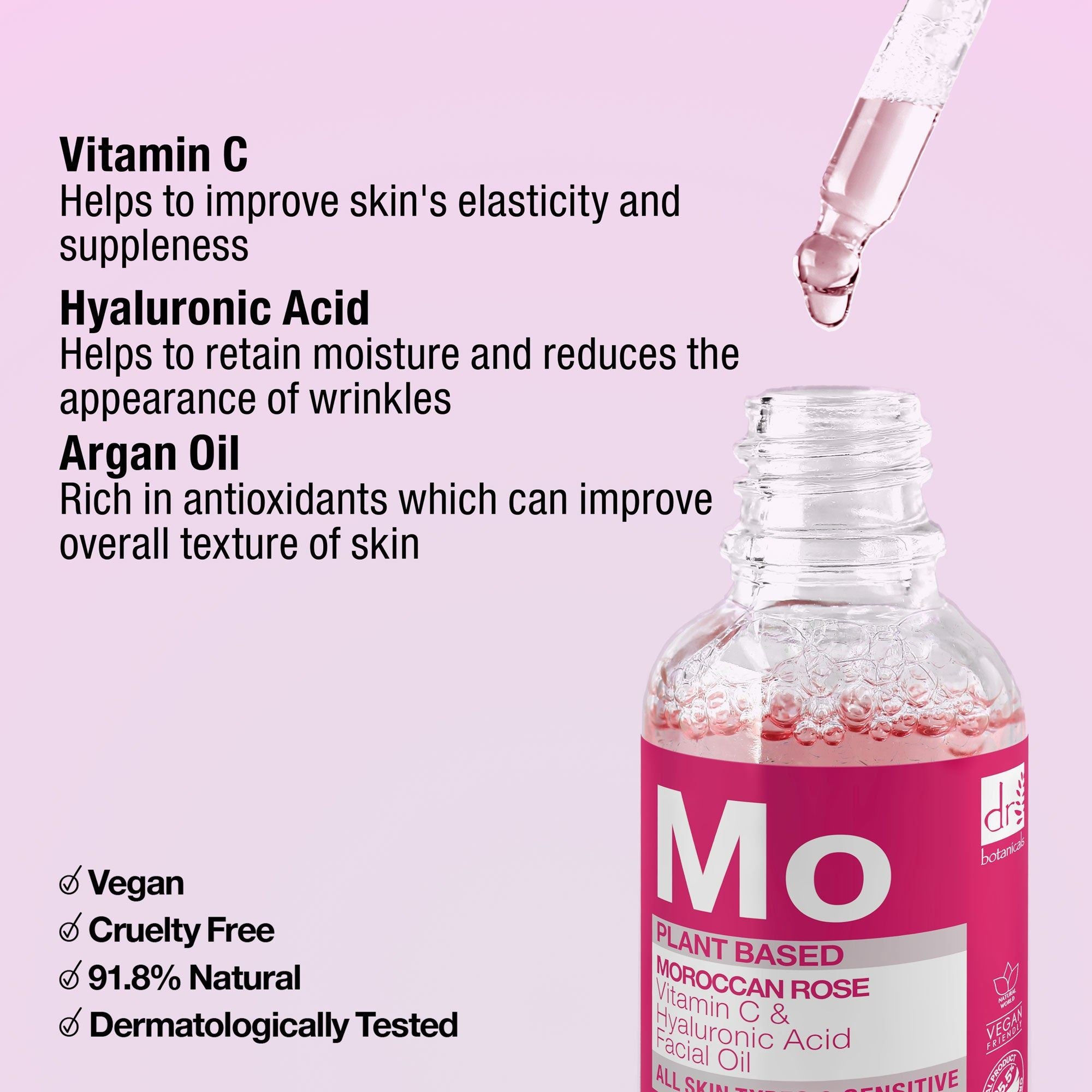 Anti-Ageing Moroccan Rose Facial Oil with Hyaluronic Acid & Vitamin C 15ml & 30ml