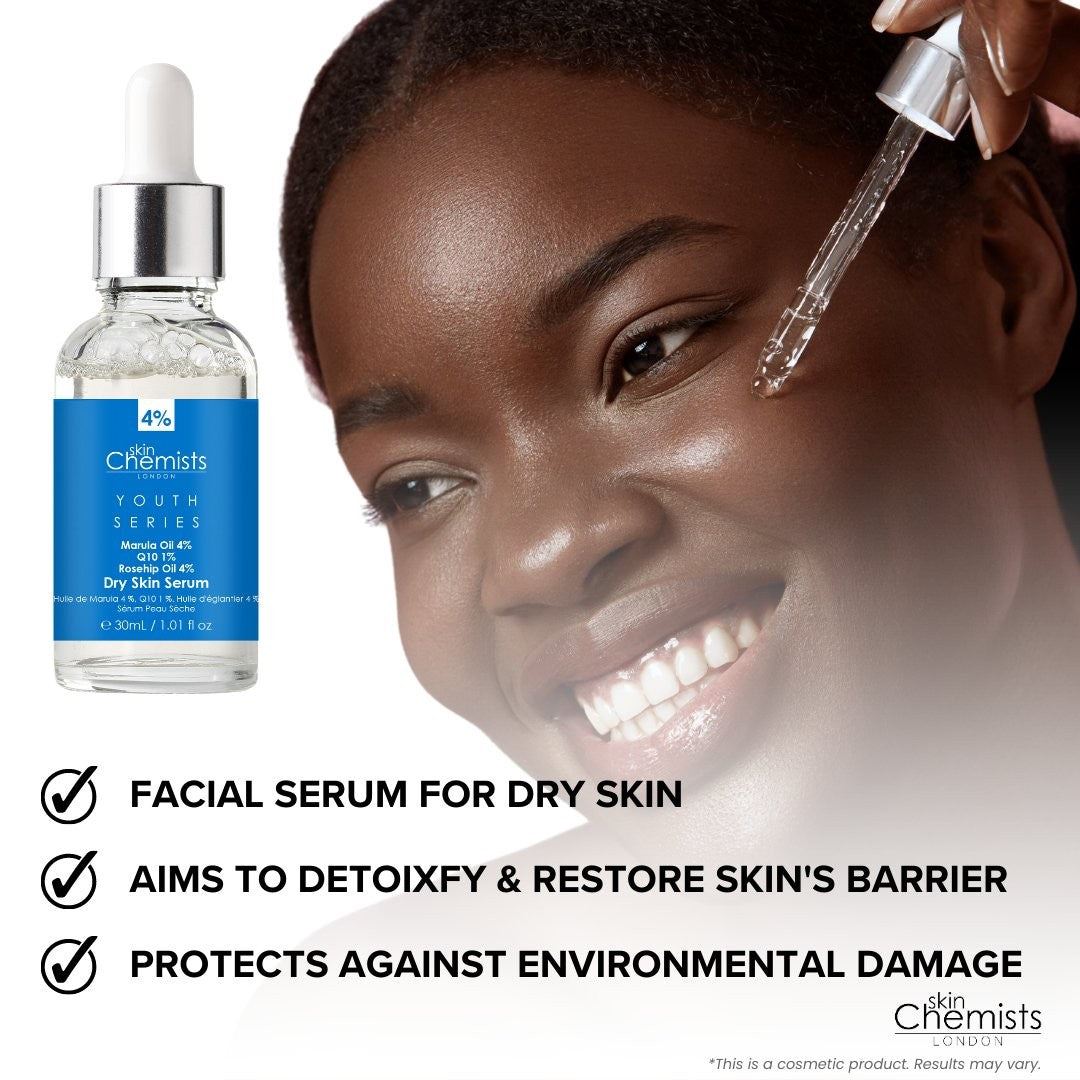 Youth Series Serum für trockene Haut mit 4 % Marulaöl, 1 % Q10 und 4 % Hagebuttenöl, 30 ml
