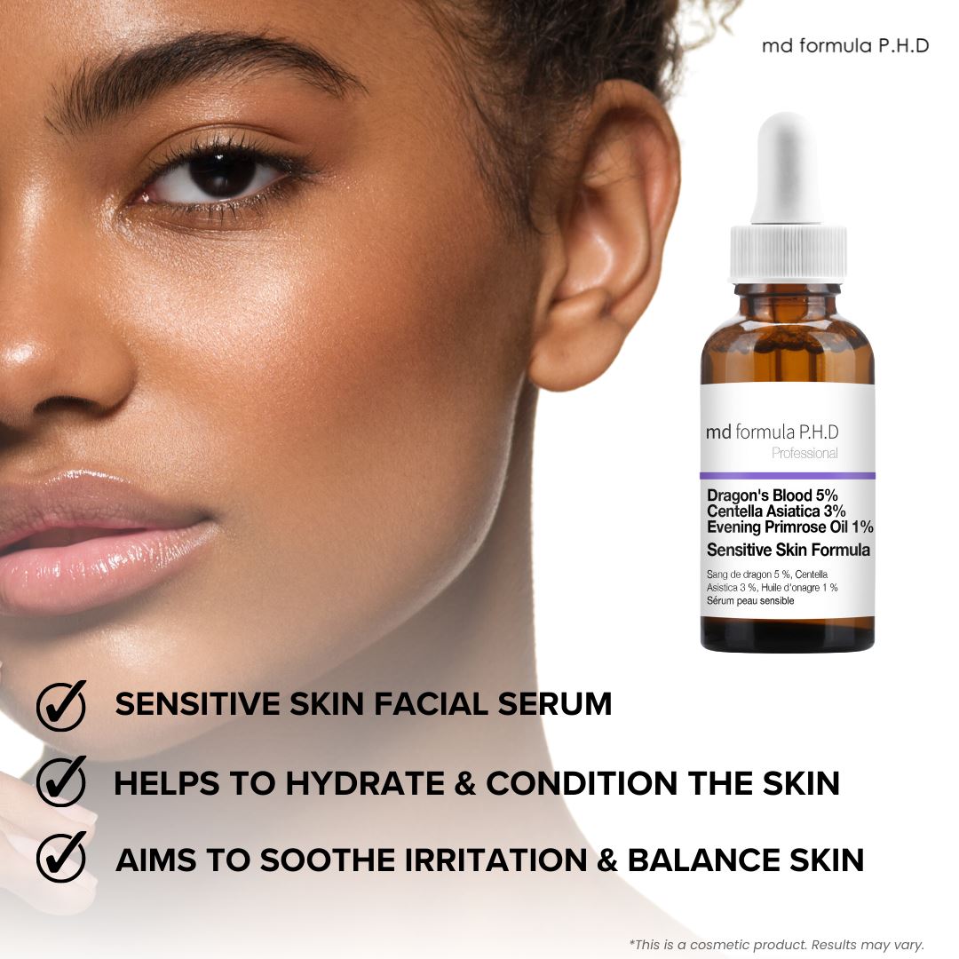Serum für empfindliche Haut mit Drachenblut 5 %, Centella Asiatica 3 %, Nachtkerzenöl 1 %, 30 ml