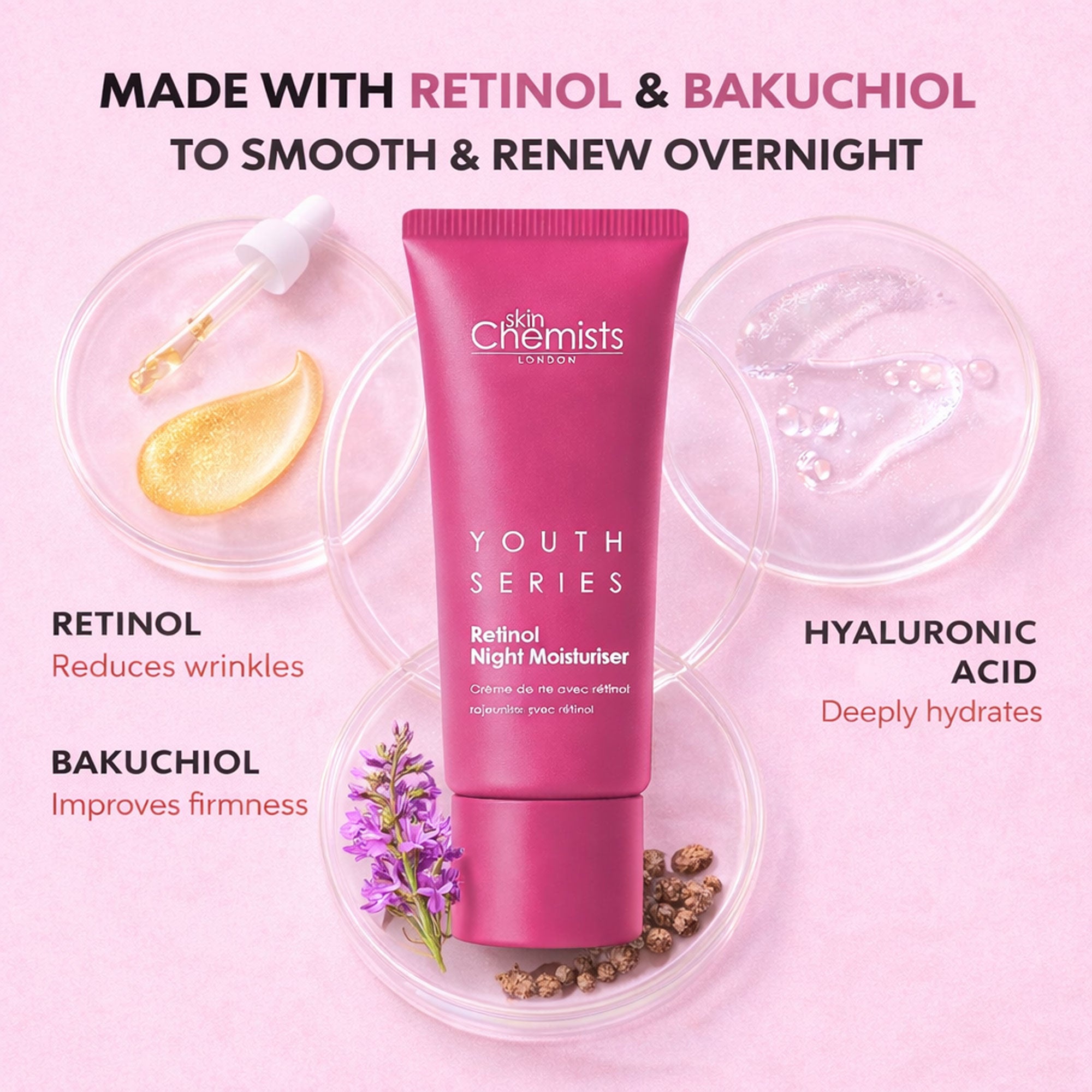 skinChemists Retinol Bakuchiol Night Moisturiser Anti-Aging Face Cream 50ml
