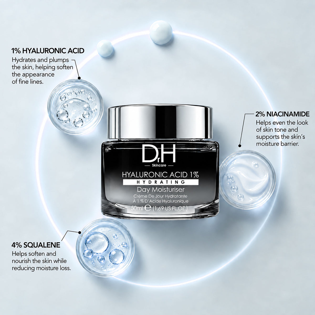 Crema hidratante de día con ácido hialurónico 1% 50ml