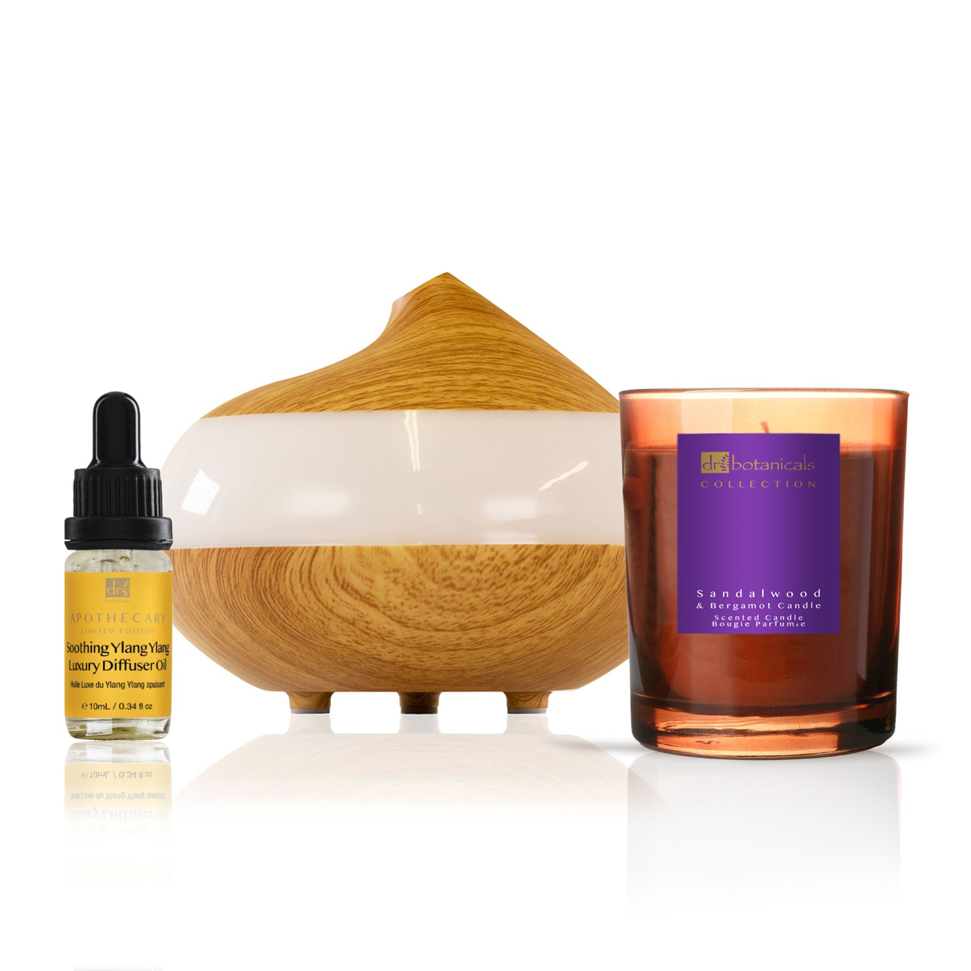 Deluxe Entspannungs-Diffusor-Set mit Ylang-Ylang-Duftkerze aus Sandelholz und Bergamotte